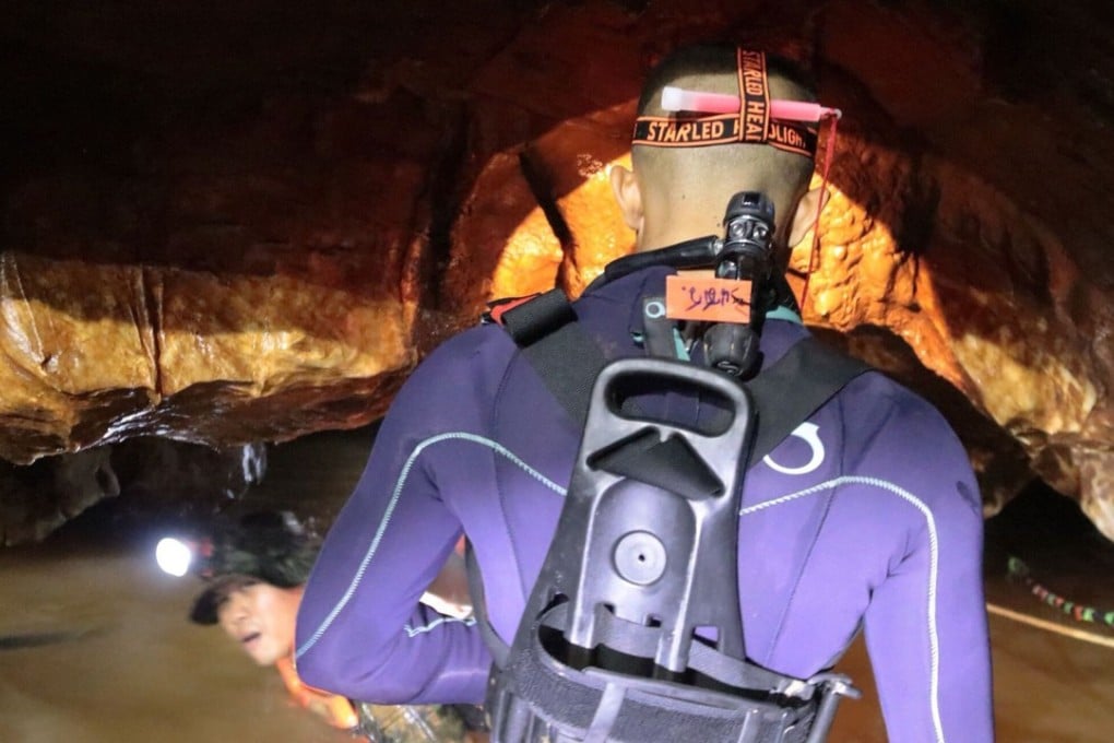 A Thai Navy diver in Tham Long cave. Photo: AP