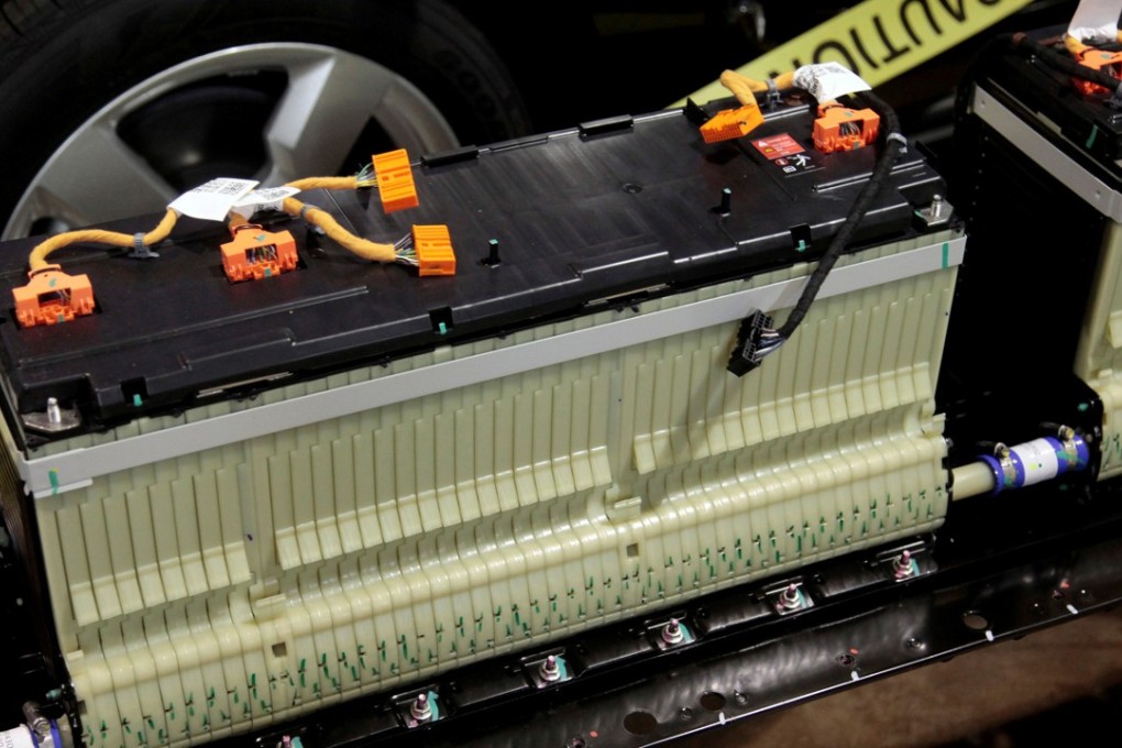 A section of the lithium-ion battery pack from a Chevrolet Volt electric vehicle on display at a design studio in Troy, Michigan, on January 18, 2012. Photo: REUTERS