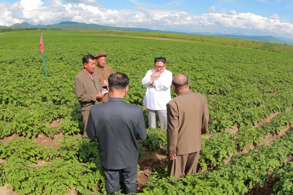 North Korean leader Kim Jong-un (centre) inspects a farm in the northern county of Samjiyon. Photo: KCNA