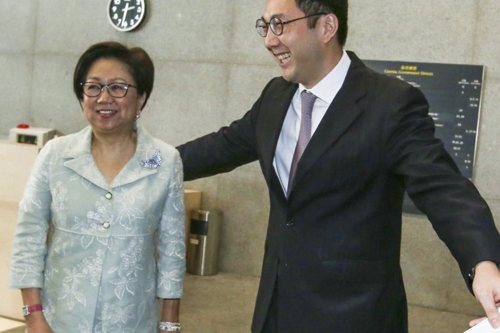Laura Cha Shih May-lung, the current chairman of the Financial Services Development Council, and Laurence Li Lu-jen, who takes over from her on Wednesday. Li says he will continue to promote financial technology and investor protection in his new role. Photo: Edmond So