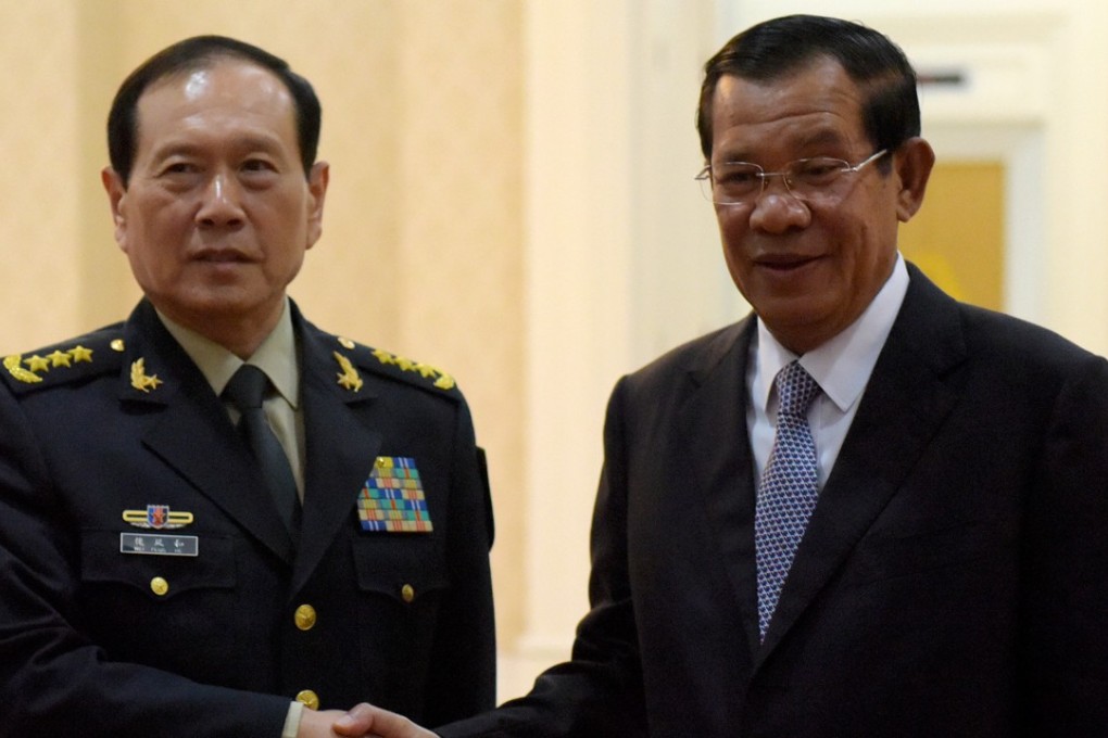 Cambodian Prime Minister Hun Sen with China's Defence Minister Wei Fenghe last month. Photo: AFP