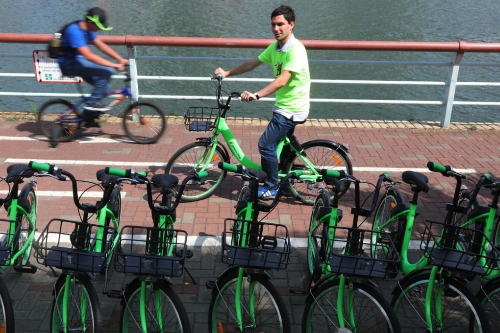 CEO and co-founder Raphael Cohen at the launch of Gobee.bike in Sha Tin on April 19, 2017. Photo: SCMP/Felix Wong