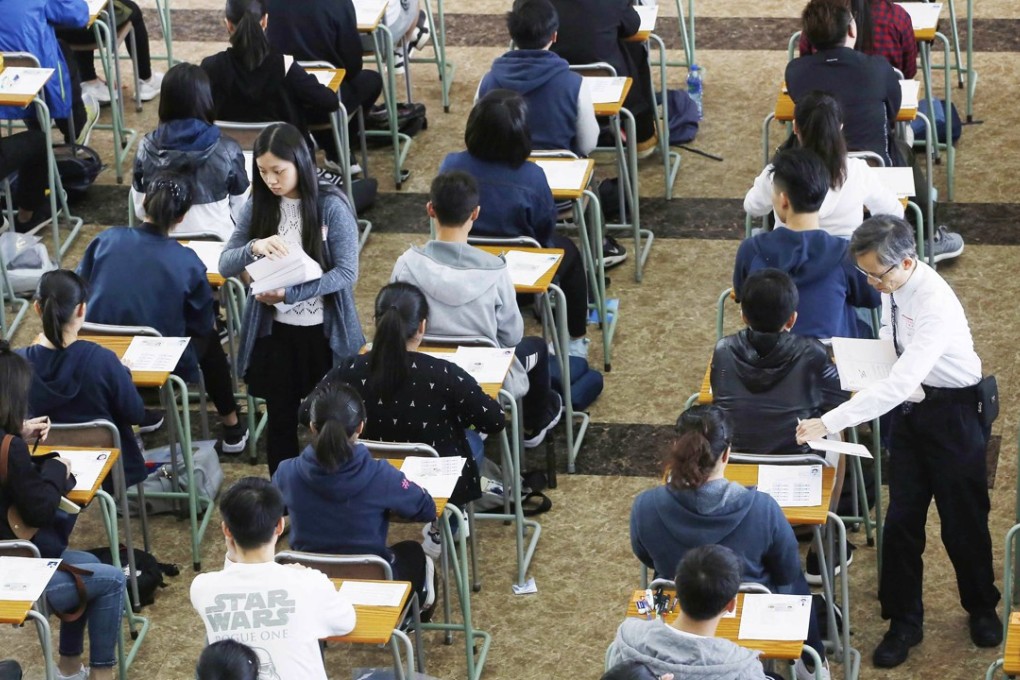 Students take the DSE examination at Kiangsu-Chekiang College in North Point. Photo: Pool