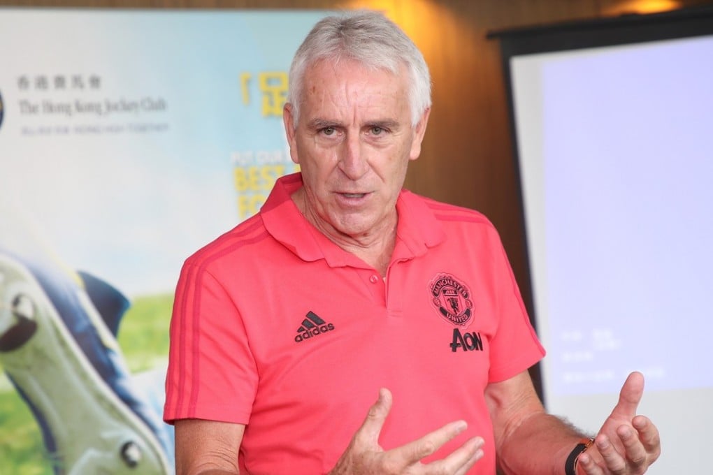 Manchester United academy consultant and former England under-17 manager John Peacock talks to the media in Hong Kong. Photo: HKJC
