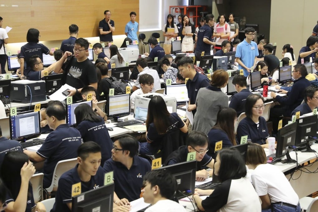 Students applying for self-financed degrees, associate degrees and higher diplomas at IVE Haking Wong, Cheung Sha Wan. Photo: K.Y. Cheng