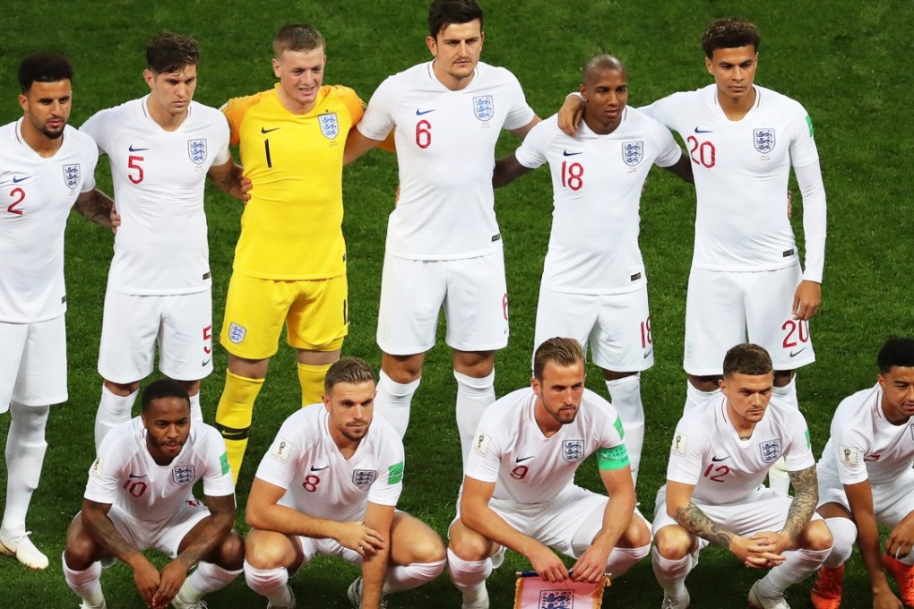 England’s players line up for the World Cup semi-final against Croatia. Photo: EPA