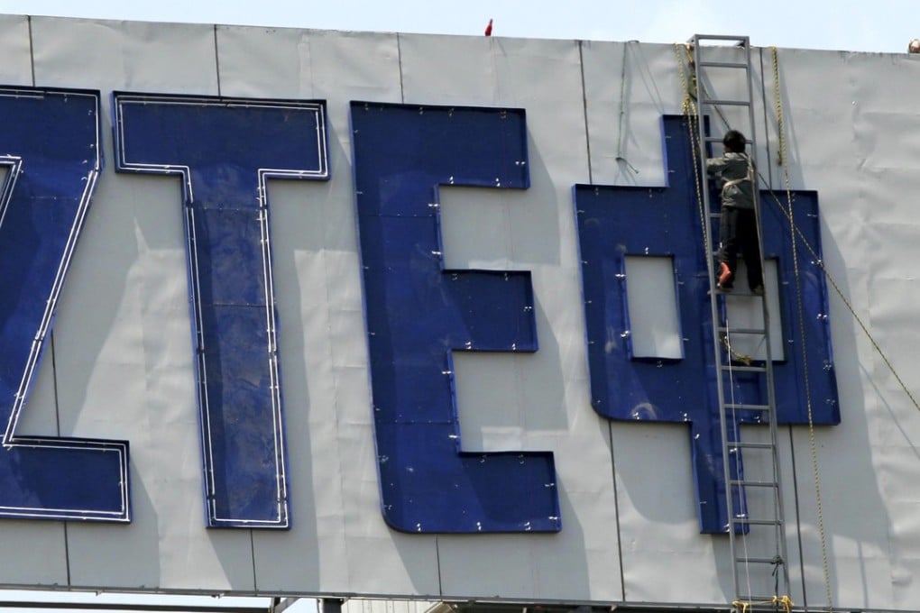 The logo for ZTE in Nanjing, China. Photo: Chinatopix via AP
