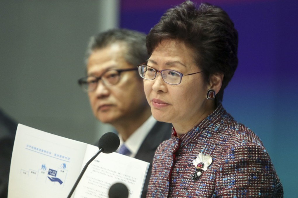 Chief Executive Carrie Lam speaks to the media about new initiatives on housing, at the Hong Kong government headquarters on June 29. Photo: Winson Wong