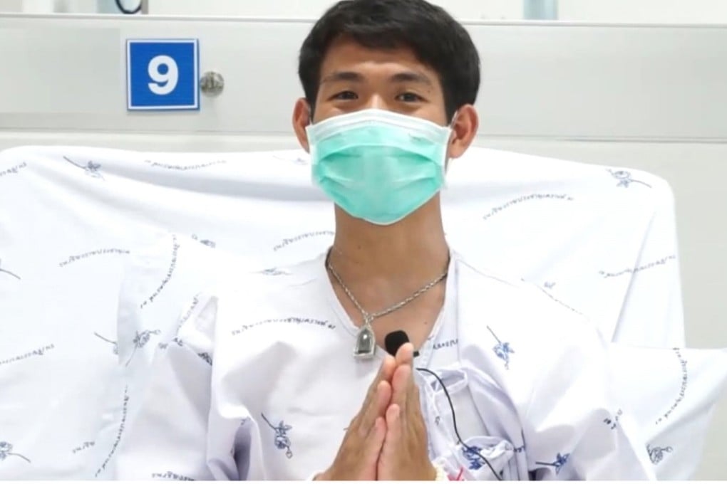 ‘Wild Boars’ football team coach Ekkapol Chantawong recovering at the hospital in Chiang Rai province. Photo: AFP/Ministry of Health/Chiang Rai Prachanukroh Hospital