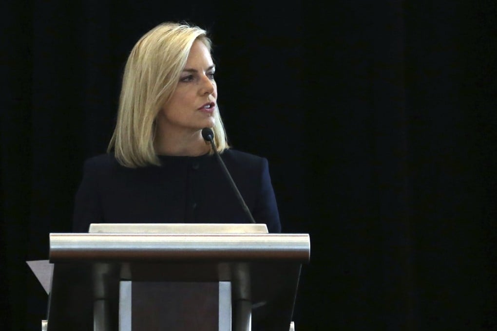 US Department of Homeland Security Secretary Kirstjen Nielsen addresses a convention of state secretaries of state. Photo: AP