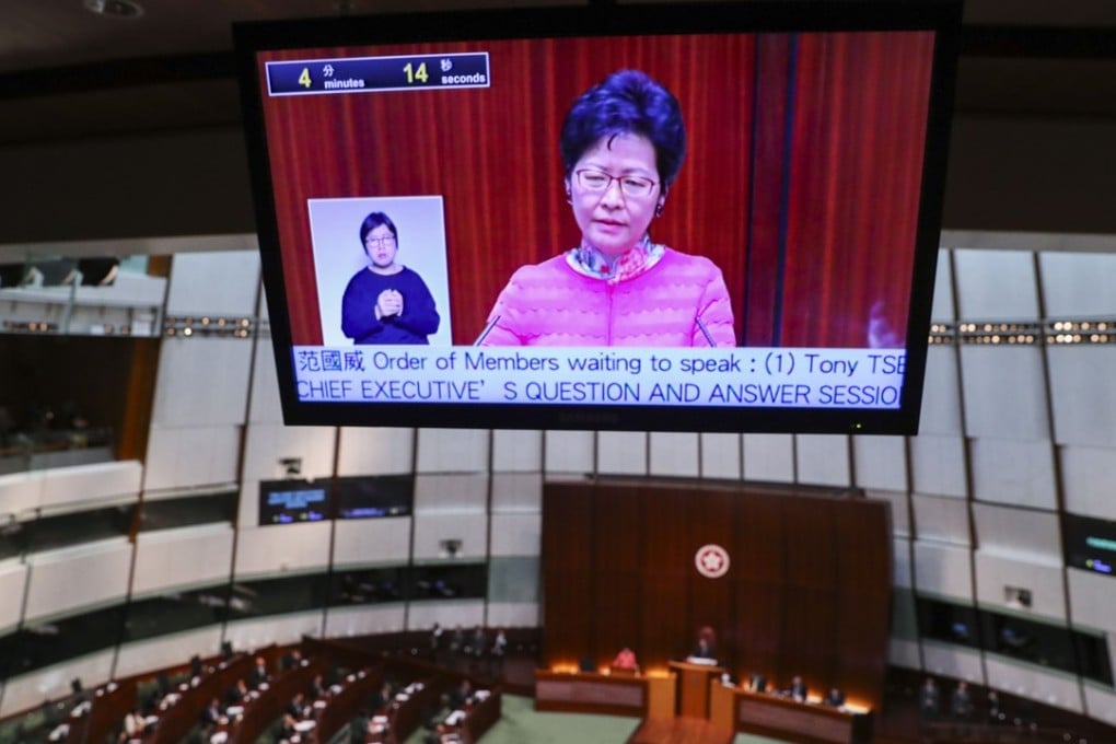 Hong Kong Chief Executive Carrie Lam answering questions at the Legislative Council this month. Photo: K.Y.Cheng/SCMP