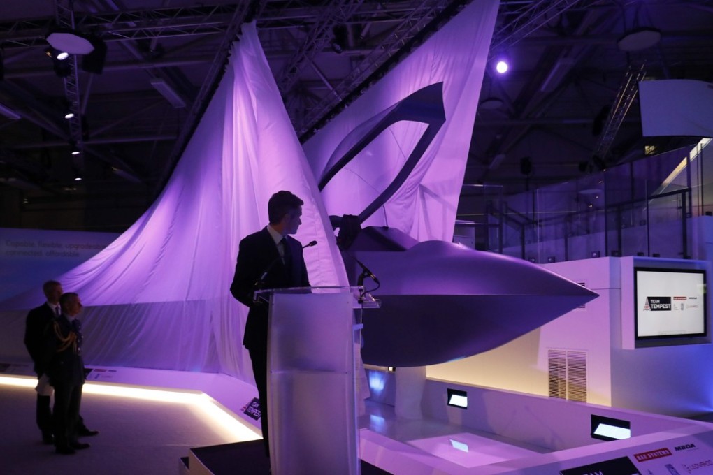 Britain's Defence Secretary Gavin Williamson speaks during the unveiling of the Tempest at the Farnborough Airshow, south west of London, on Monday. Photo: Agence France-Presse