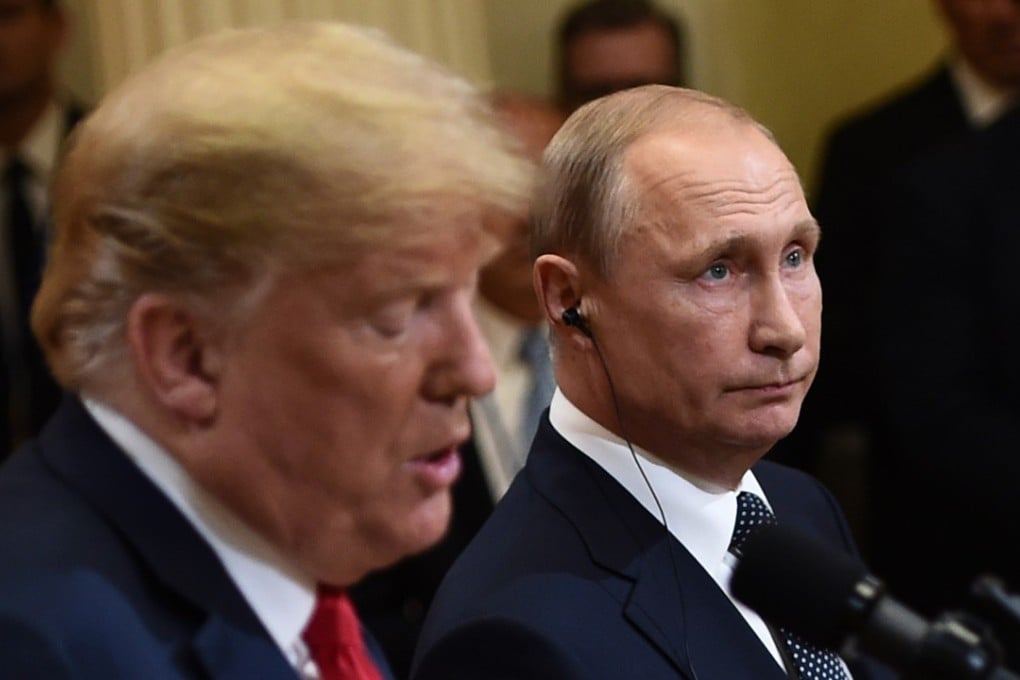 US President Donald Trump and Russian President Vladimir Putin at a press conference after their meeting on Monday at the Presidential Palace in Helsinki, Finland. Photo: AFP