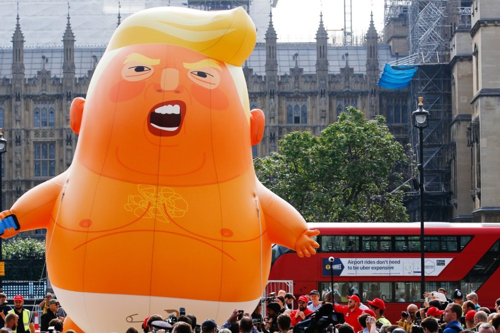 The ‘Trump Baby’ blimp, shown as it lifted off from Parliament Square in London on Friday, may be headed for the United States. Photo: Luke MacGregor/Bloomberg