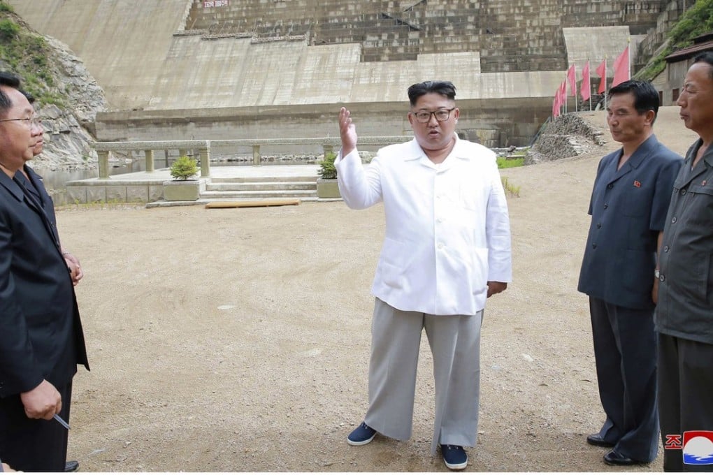 North Korean leader Kim Jong-un at the construction site of a hydroelectric power plant in North Hamgyong Province. Photo: AP