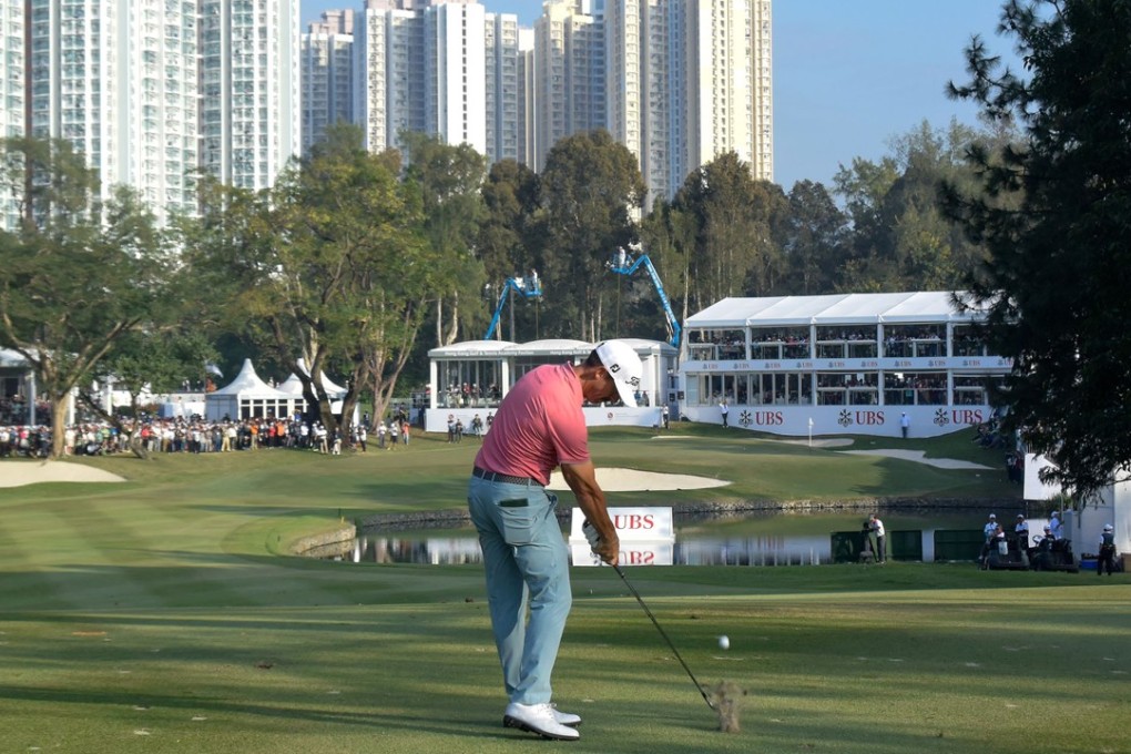 Wade Ormsby plays down the 18th at the 2017 Hong Kong Open. Photo: Richard Castka