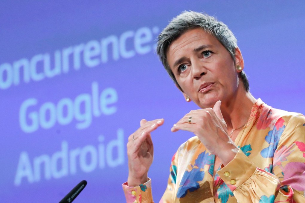European Union Competition Commissioner Margrethe Vestager addresses a news conference on Google in Brussels, Belgium. Photo: Reuters