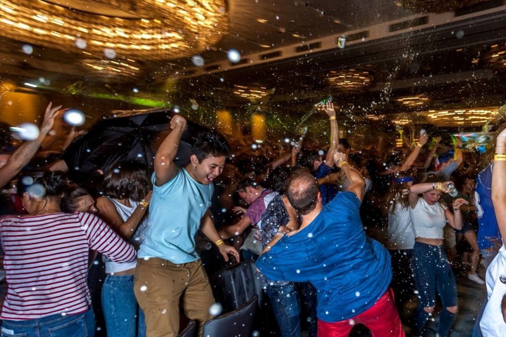 French fans celebrate the World Cup win over Croatia at the UFE event in the Kerry Hotel in Hung Hom. Photo: UFE