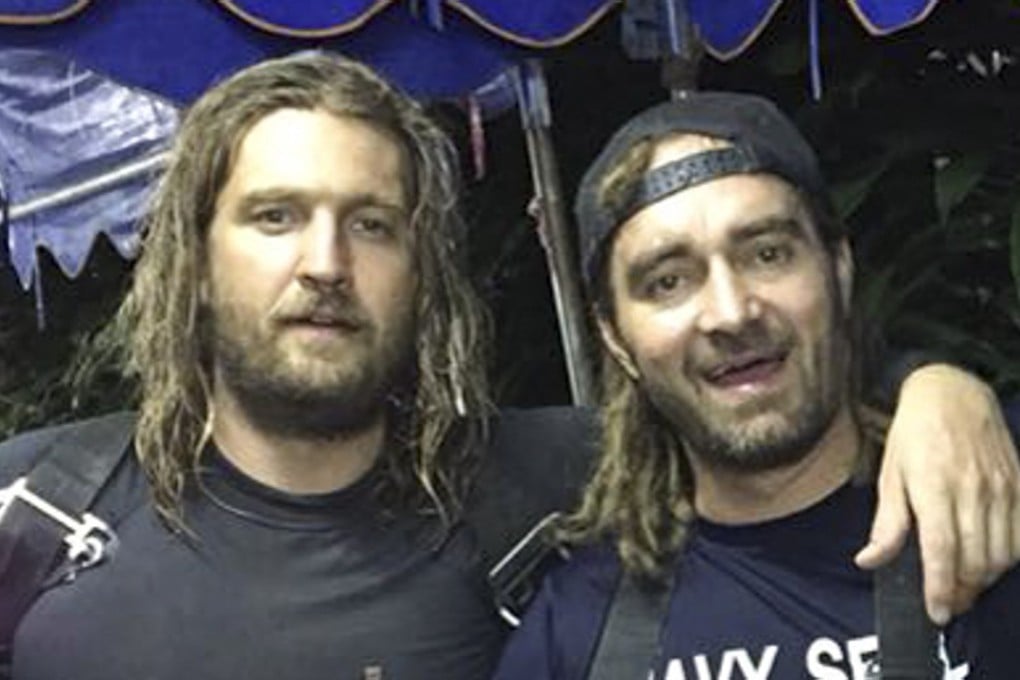 Cave divers Erik Brown, of Canada, and Mikko Paasi, from Finland, at the Tham Luang cave complex, outside Mae Sai, northern Thailand. Picture: Facebook/Erik Brown