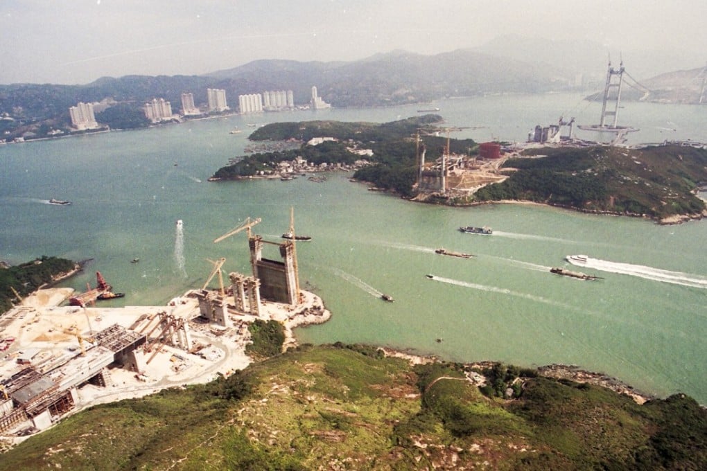 An aerial view of the Tsing Ma Bridge while it was still under construction. Photo: SCMP staff photographer