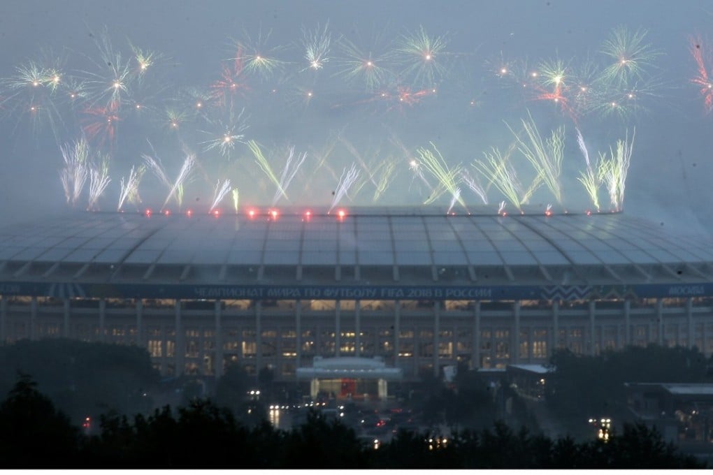 Fireworks are set off after the medals ceremony following the 2018 World Cup final. Photo: AFP