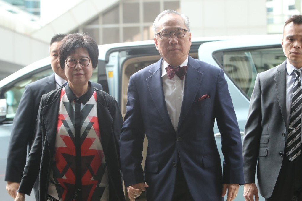Former chief executive Donald Tsang and his wife, Selina Tsang, arrive at the High Court. Photo: Winson Wong