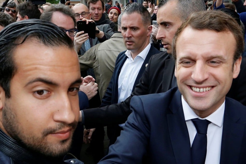 Emmanuel Macron, flanked by Alexandre Benalla, his head of security. Photo: Reuters