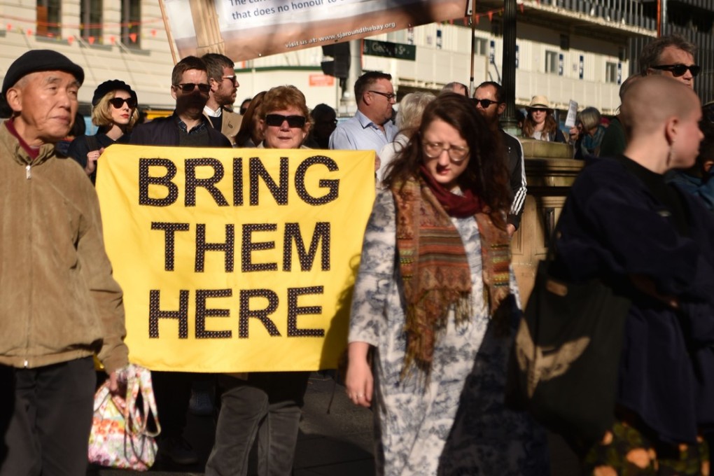 Demonstrators at the rally in Sydney on July 21, 2018. Photo: AFP