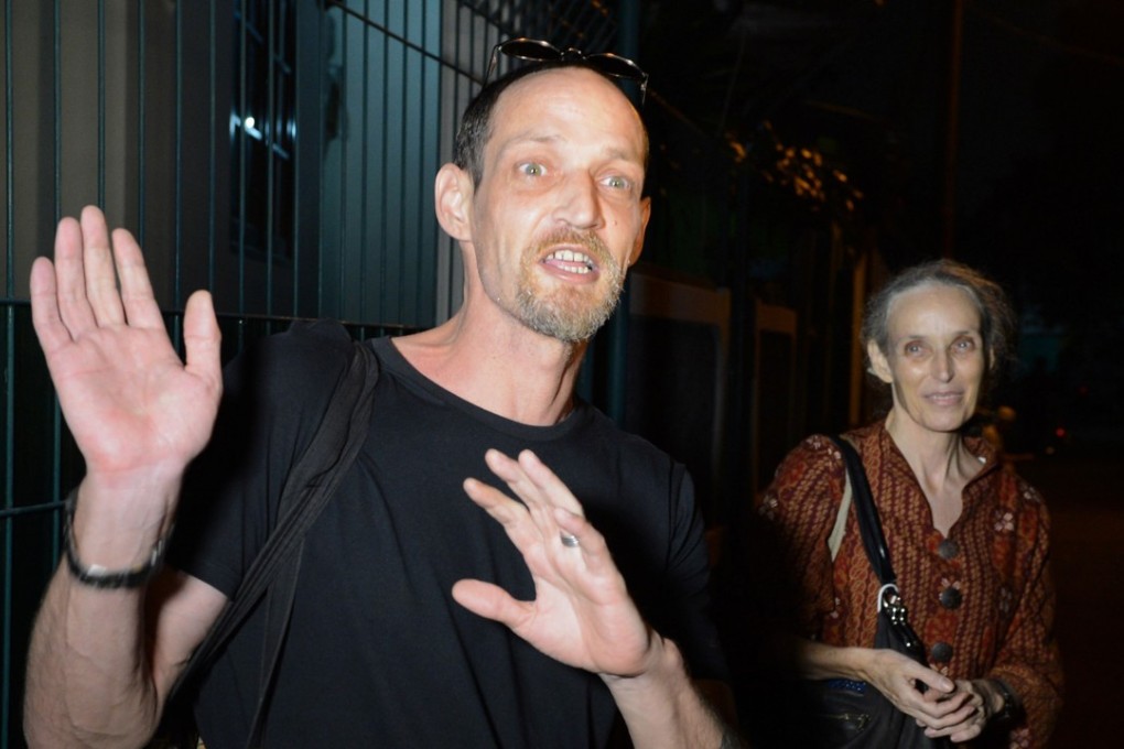 Freed French drug smuggler Michael Blanc, accompanied by his mother. Photo: AFP
