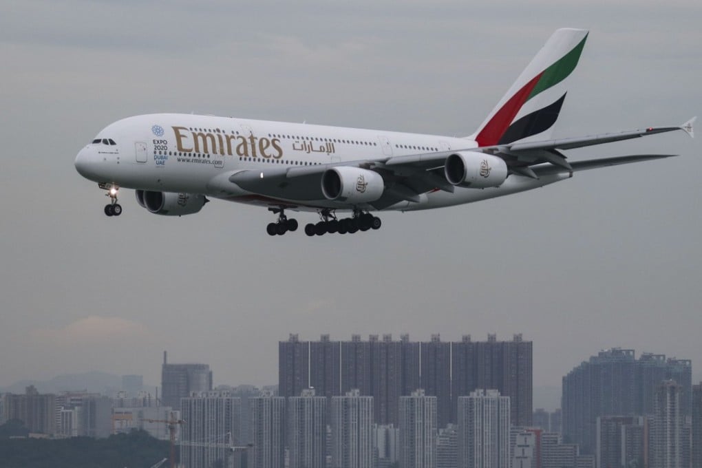 An Emirates A380 “superjumbo” aircraft, the world’s largest passenger airliner, prepares to land at the Hong Kong International Airport, in September 2017. Photo: Roy Issa