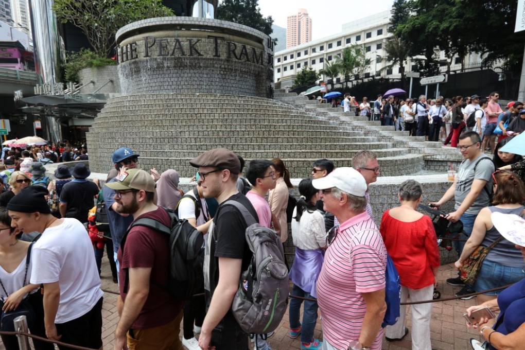 Visitors queue up for The Peak Tram at the lower terminus in Central, a stone’s throw from the American Consulate. The area is a hotspot for tourists, and public facilities should be prepared to engage with non-Chinese speakers. Photo: Felix Wong
