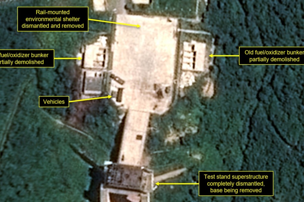 A satellite image released by 38 North shows what the US research group says is the dismantled engine test stand at the Sohae launch site in North Korea. Photo: Airbus Defence & Space/38 North/AP