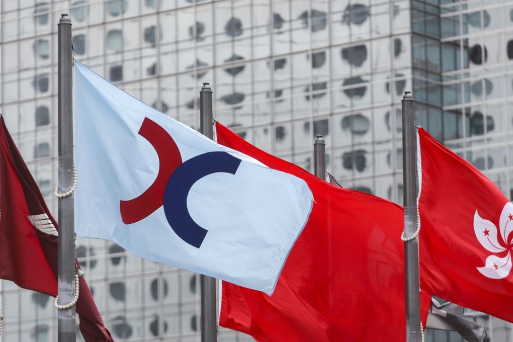 Flags flying outside the Hong Kong Stock Exchange in Hong Kong’s Central ditrict. Photo: Sam Tsang