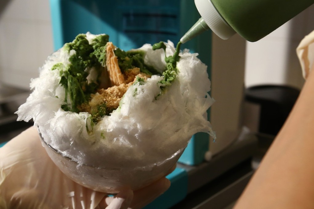 Shingo Take, founder of Shari Shari Kakigori House, makes a Matcha Cream Special Japanese shaved ice dessert, using ice imported from Japan. Photo: Edmond So