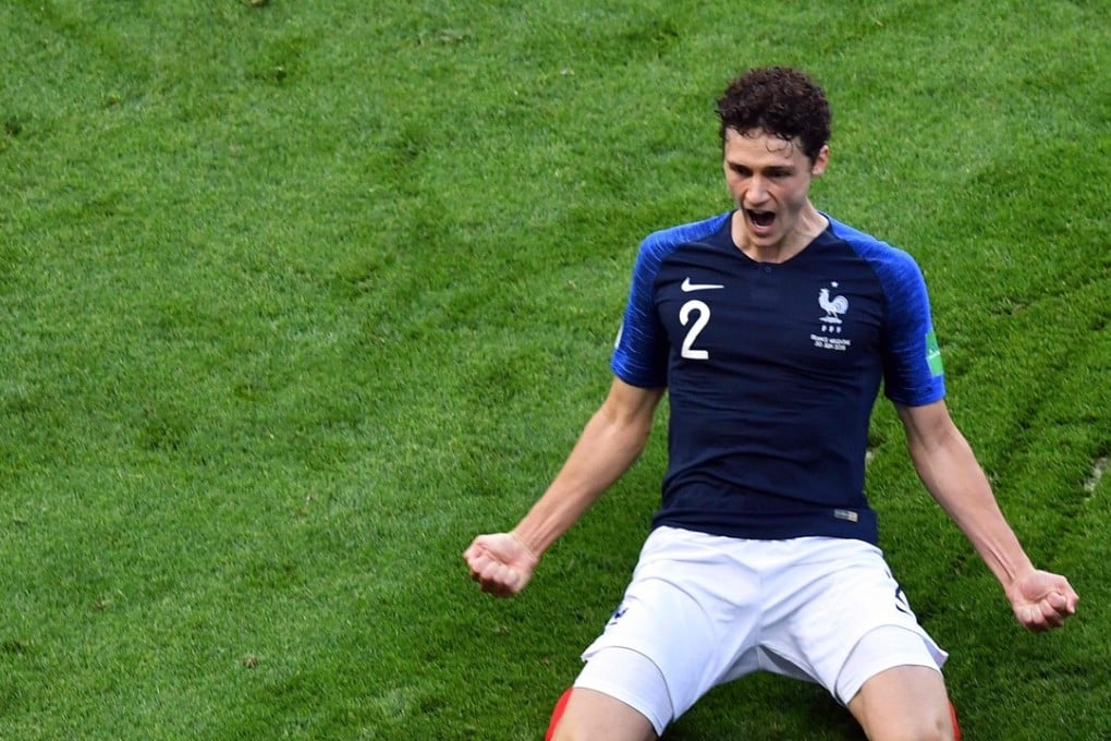 France's Benjamin Pavard celebrates after scoring his team's second goal during the Russia 2018 World Cup round of 16 football match between France and Argentina. Photo: AFP