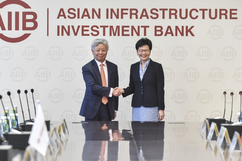 Carrie Lam with Jin Liqun in Beijing. Photo: ISD