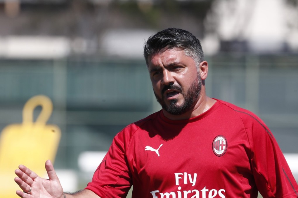 AC Milan coach Gennaro Gattuso leads training at the StubHub Center. Photo: EPA
