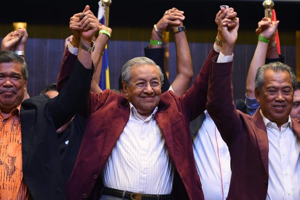 Malaysian Prime Minister Mahathir Mohamad celebrates his election win in Kuala Lumpur. Photo: AFP