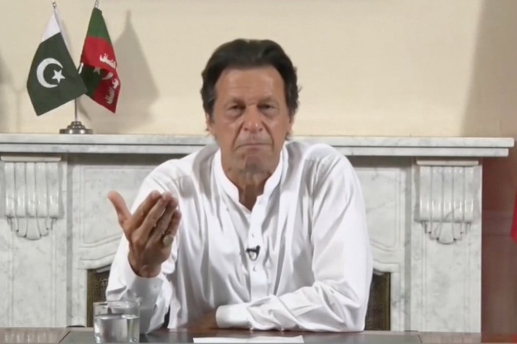 Pakistani cricket star-turned-politician Imran Khan declares victory in the general election in Islamabad. Photo: PTI handout via Reuters