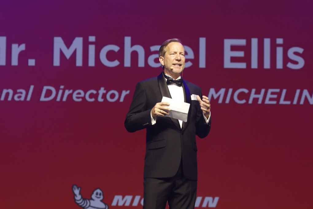 Michael Ellis, international director, Michelin Guides, on stage at Resorts World Sentosa, Singapore where the 2018 awardees were announced. Photo: courtesy of Michelin Guides