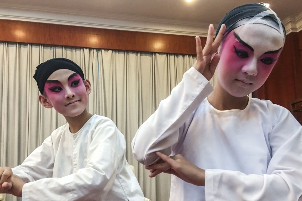 Cantonese opera performers Li Man-chit (left) and Patrice Luk (right) rehearsing in Beijing. Photo: Elaine Yau