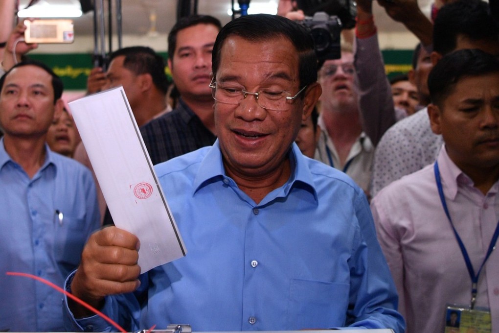 Cambodia's Prime Minister Hun Sen casts his vote. Photo: AFP