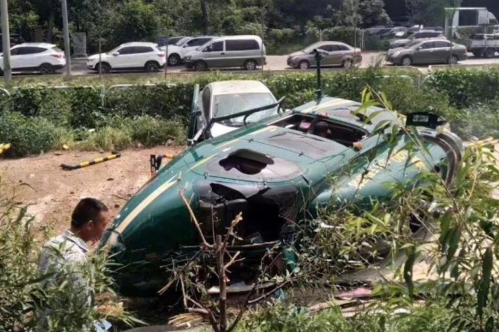 The civilian helicopter crashed in a Beijing car park at around 11am on Monday. Photo: Weibo