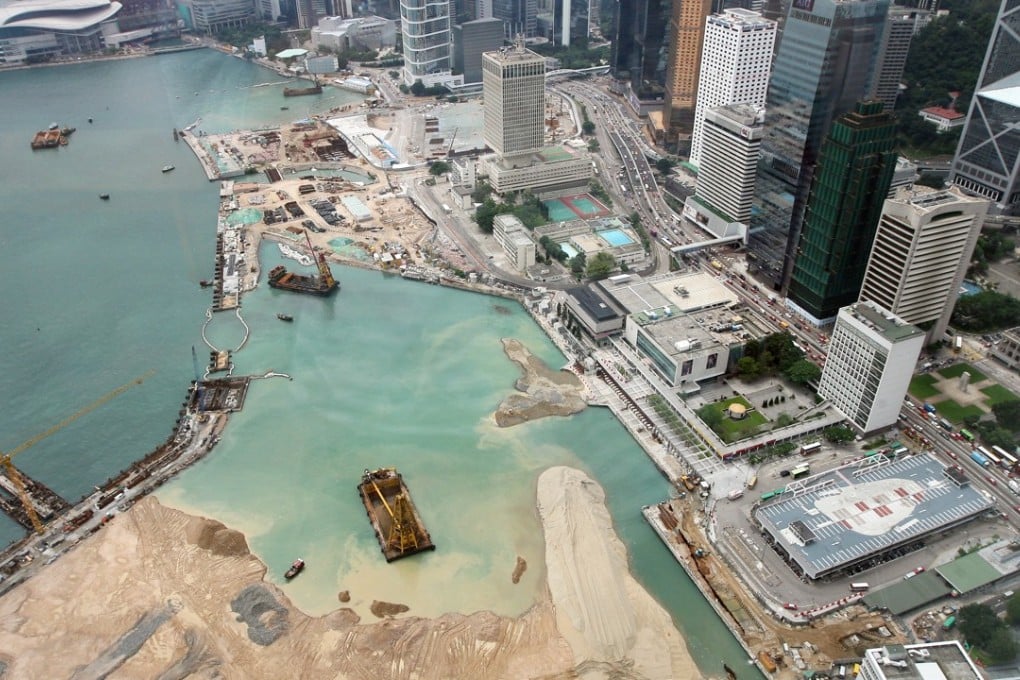 Hong Kong’s main reclamation area in Central, with Admiralty and Wan Chai in the background. Photo: Jonathan Wong