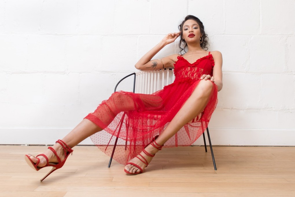 A model wearing an outfit by Choosy, which uses AI to identify trends on social media.