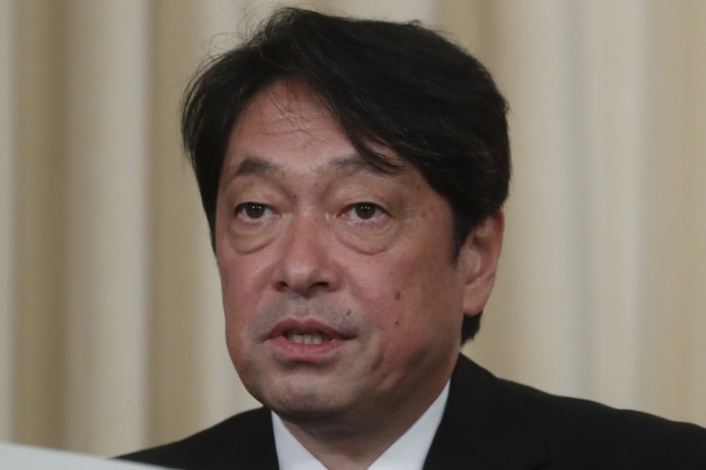 Japanese Defence Minister Itsunori Onodera speaks during a news conference on Tuesday in Moscow. Photo: EPA-EFE