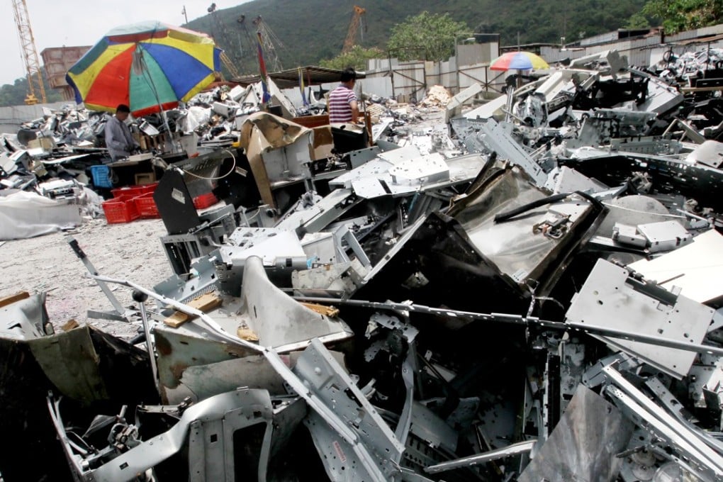 An open-air storage area for electronic waste at Ping Che, Ta Kwu Ling. Photo: David Wong