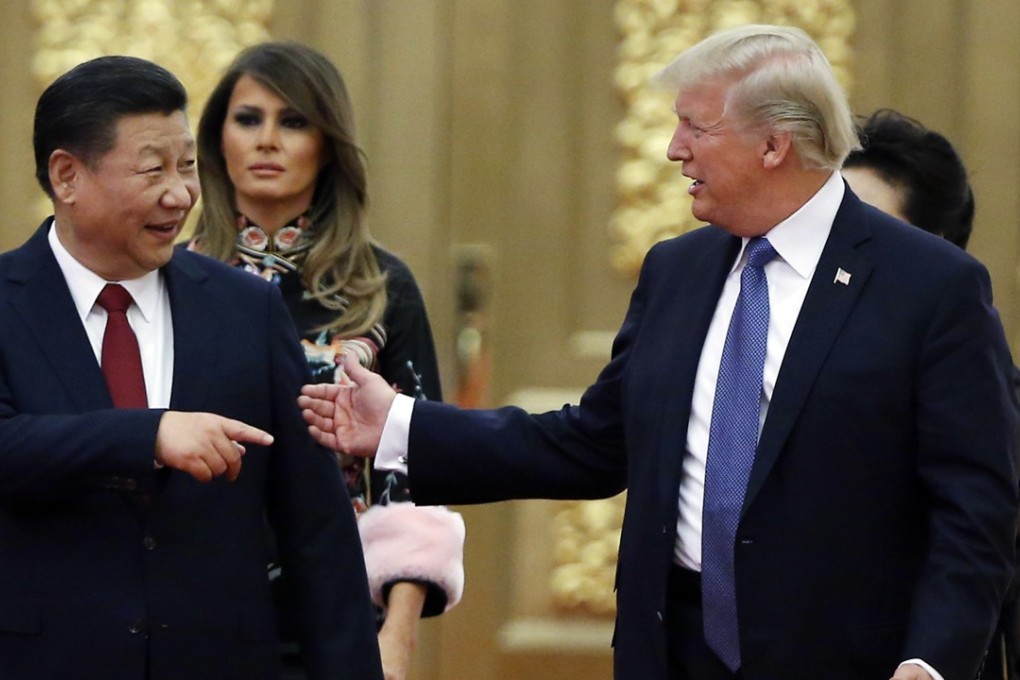 US President Donald Trump and China's President Xi Jinping arrive for the state dinner at the Great Hall of the People in Beijing on November 9, 2017. Photo: AP