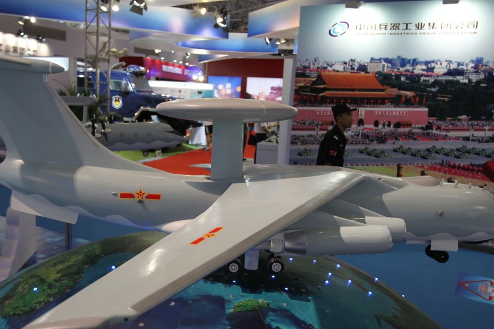 A model of a plane made by China Electronics Technology Group Corporation, one of the firms targeted by the latest US measures, on display in Beijing. Photo: Simon Song