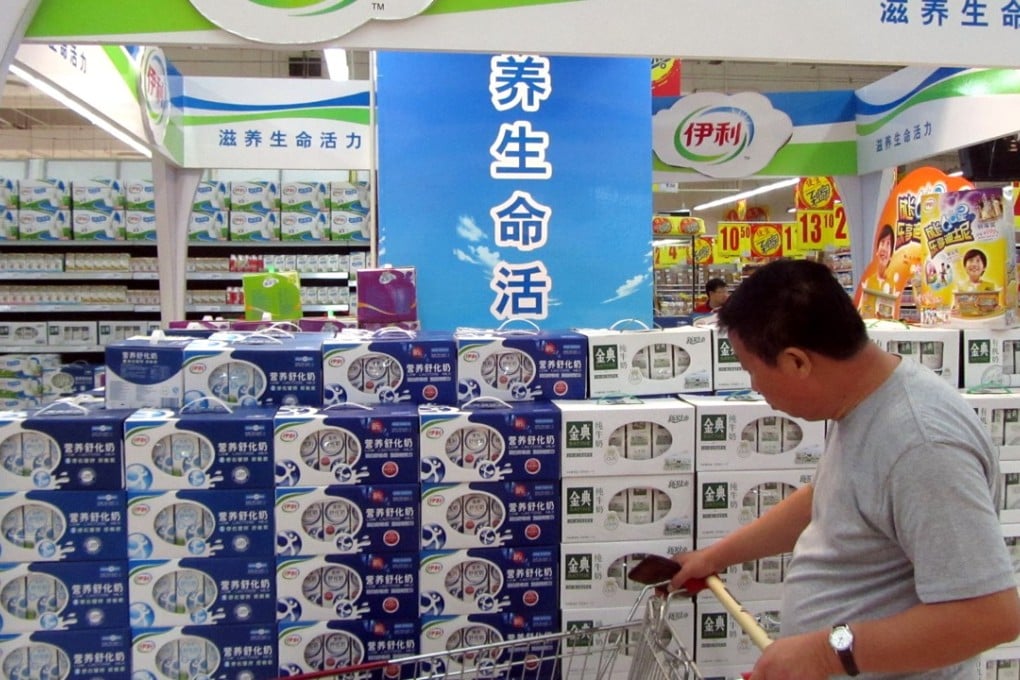 Yili milk products on display in a supermarket in Shanghai, China. Photo: Imaginechina